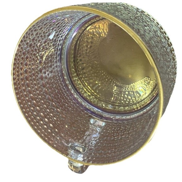 2 Iridescent Style Glass Coffee Mugs Set Of Cups Hobnail Style Gold Trim Cups - Picture 11 of 16